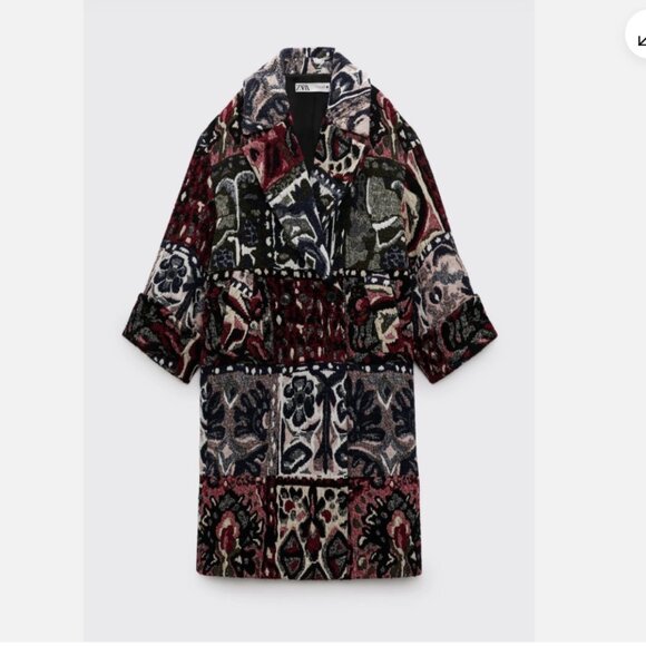 NWT ZARA Blogger Favorite LMT Edition Patchwork Multi Jacquard Coat - Picture 2 of 6